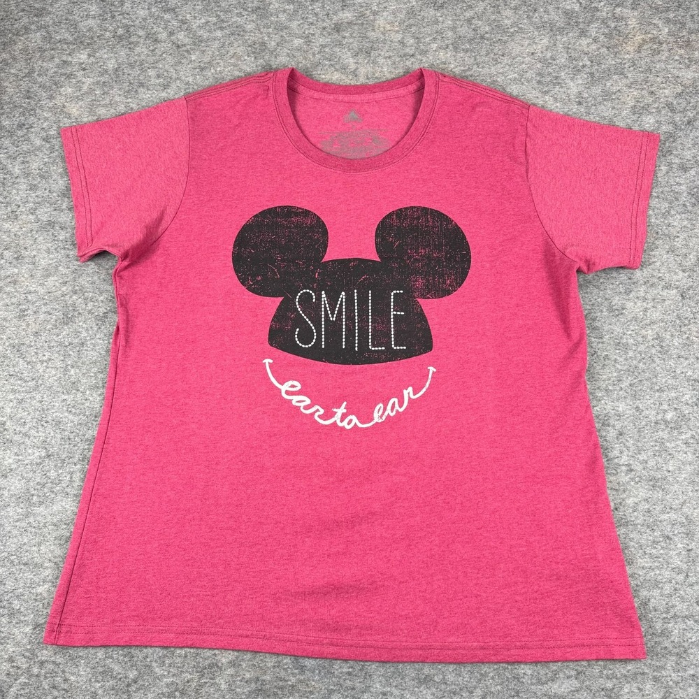Disney Store T-Shirt Tee Mickey Mouse Smile Ear To Ear Pink Womens 2XL XXL